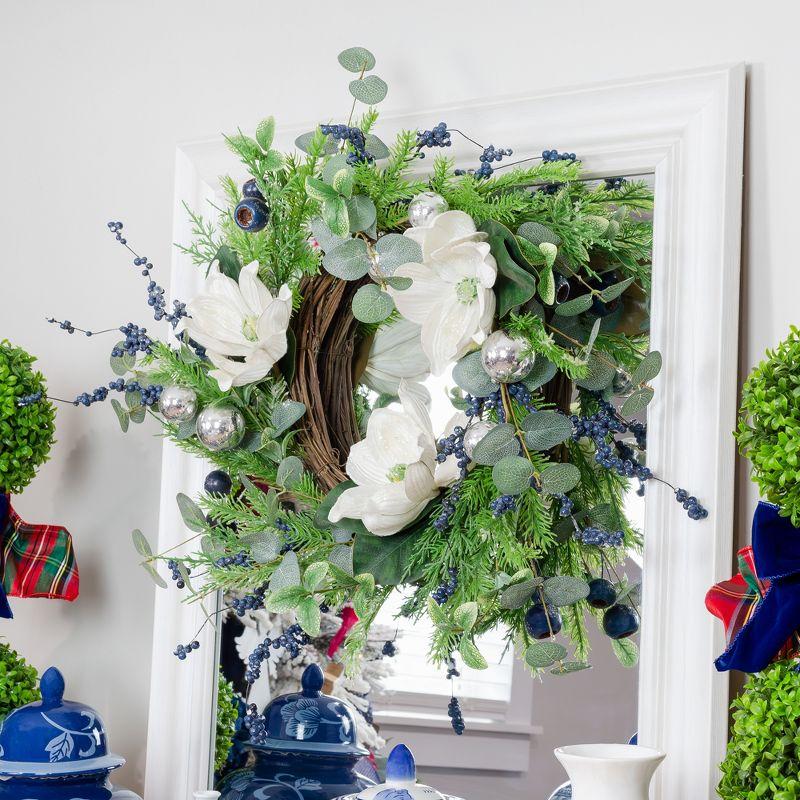 AuldHome Design Magnolia White Floral Picks, 3pk; Artificial Magnolia Greenery Flowers for Christmas and Seasonal Decor