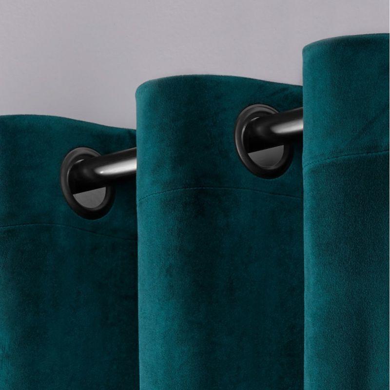 Set of 2 84"x54" Velvet Heavyweight Grommet Top Window Curtain Panel Teal - Exclusive Home: Light Filtering, Modern Style