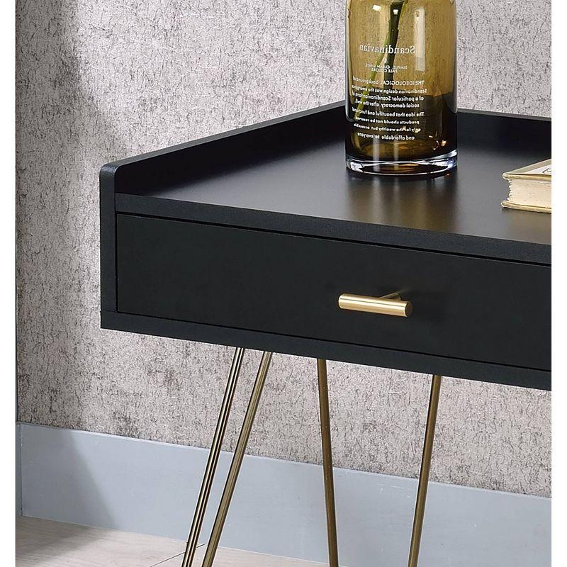 23.5" Allen Mid-Century Accent Table Black - Ore International: Copper Chrome Legs, Storage Drawer