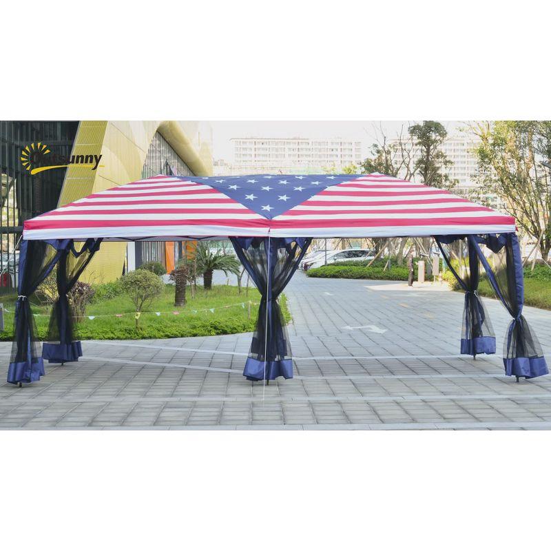 Outsunny 10' x 20' Pop Up Canopy with 6 Sidewall Mesh Netting, Outdoor Party Event Tent with Oxford Fabric Roof, American Flag