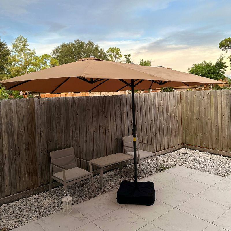 Outsunny Patio Umbrella 15' Steel Rectangular Outdoor Double Sided Market with base, Sun Protection & Easy Crank for Deck Pool Patio, Coffee