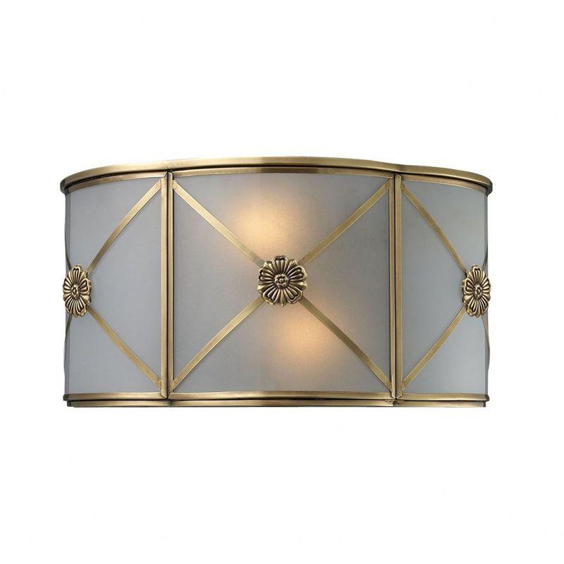 Preston Brushed Brass 2-Light Sconce with Frosted Glass Panels