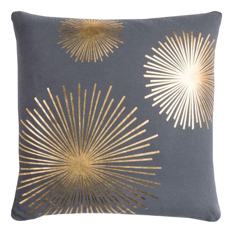 Gray and Gold Starburst Cotton Throw Pillow