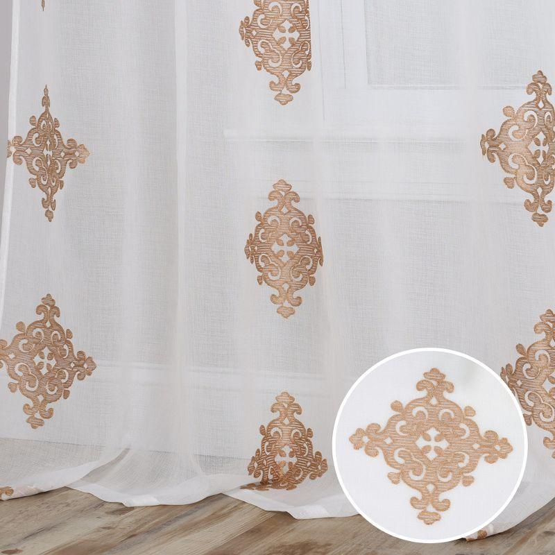 Damask Semi-Sheer 2-Piece Curtain Panel Set with Stainless Grommet Header, 52" x 63", Gold - Blue Nile Mills