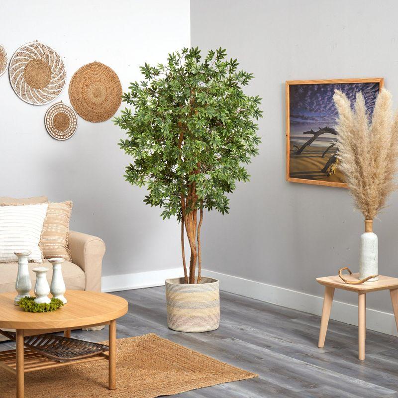 Nearly Natural 6-ft Japanese Maple Artificial Tree in Handmade Natural Cotton Multicolored Woven Planter