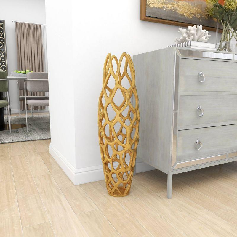 Olivia & May 31" x 9" Eclectic Woven Net-Inspired Aluminum Vase Gold - Indoor Contemporary Amphora Design