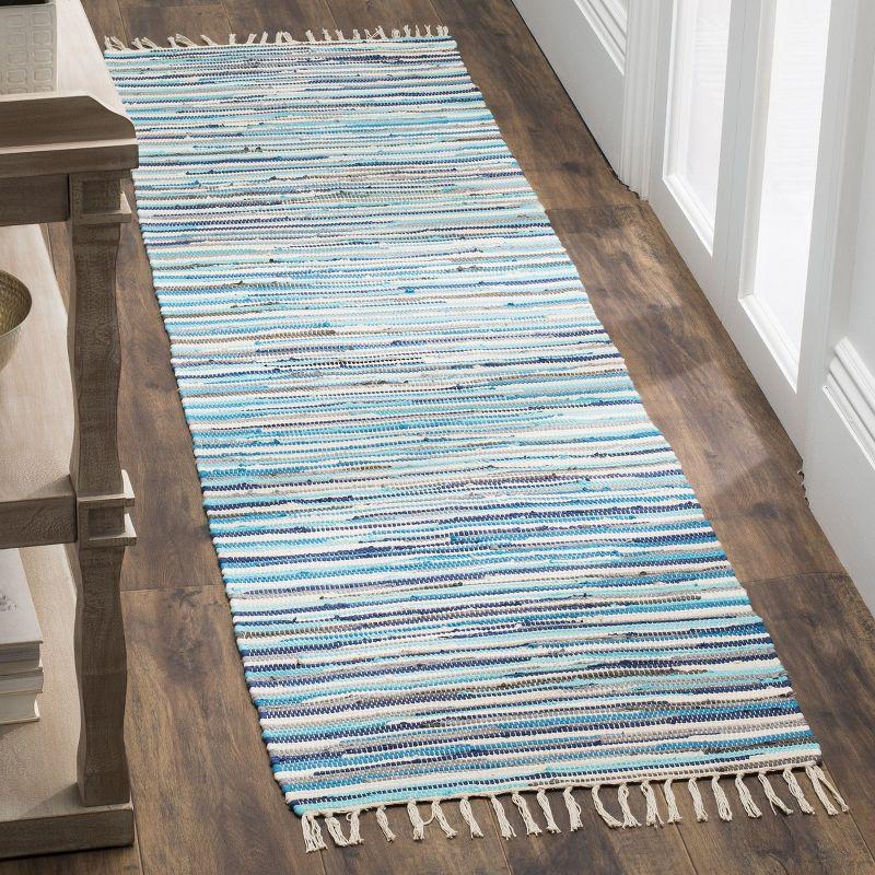 Handmade Turquoise Multi Stripe Wool-Cotton Runner Rug 2'3" X 7'