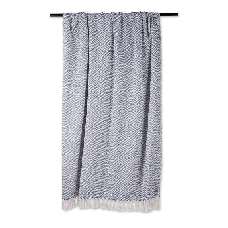 50"x60" Diamond Geometric Throw Blanket Stonewash Blue - Design Imports: Lightweight, Woven Cotton