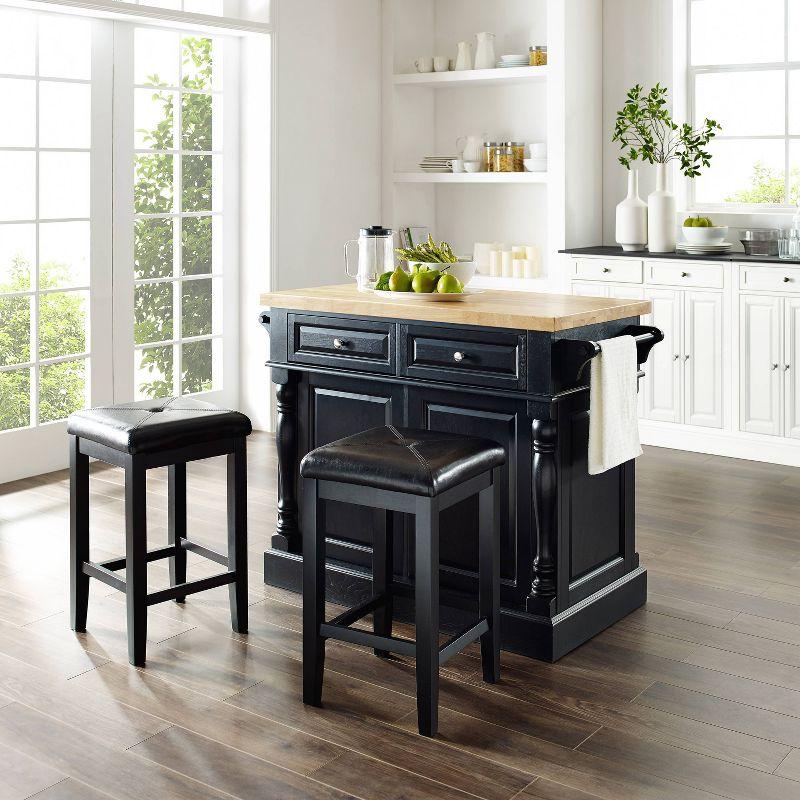 Oxford Kitchen Island with Square Seat Stools Black - Crosley: Pass-Through Storage, Towel Bars