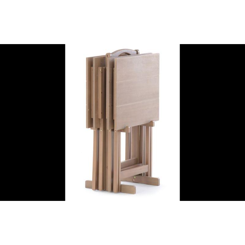 Linon 4pc Traditional Acacia Finish TV Tray Table Set with Storage Rack Gray