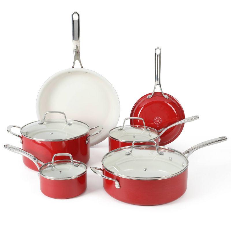 Red 10-Piece Aluminum Ceramic Nonstick Cookware Set