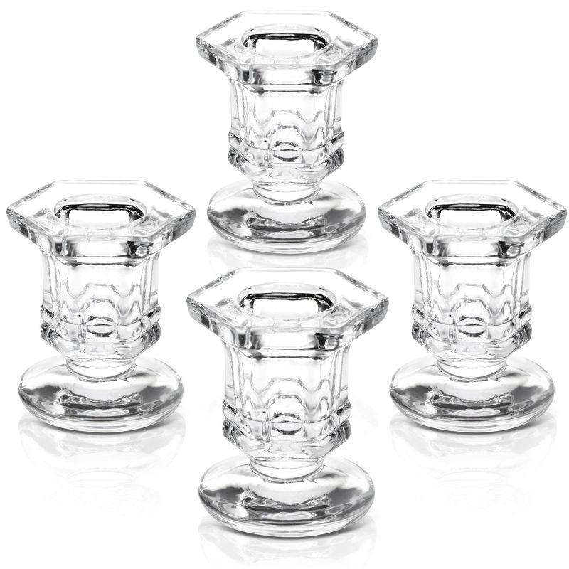 Clear Glass Hexagonal Taper Candle Holders Set of 4