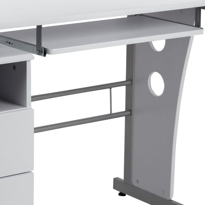Flash Furniture White Desk with Three Drawer Pedestal and Pull-Out Keyboard Tray