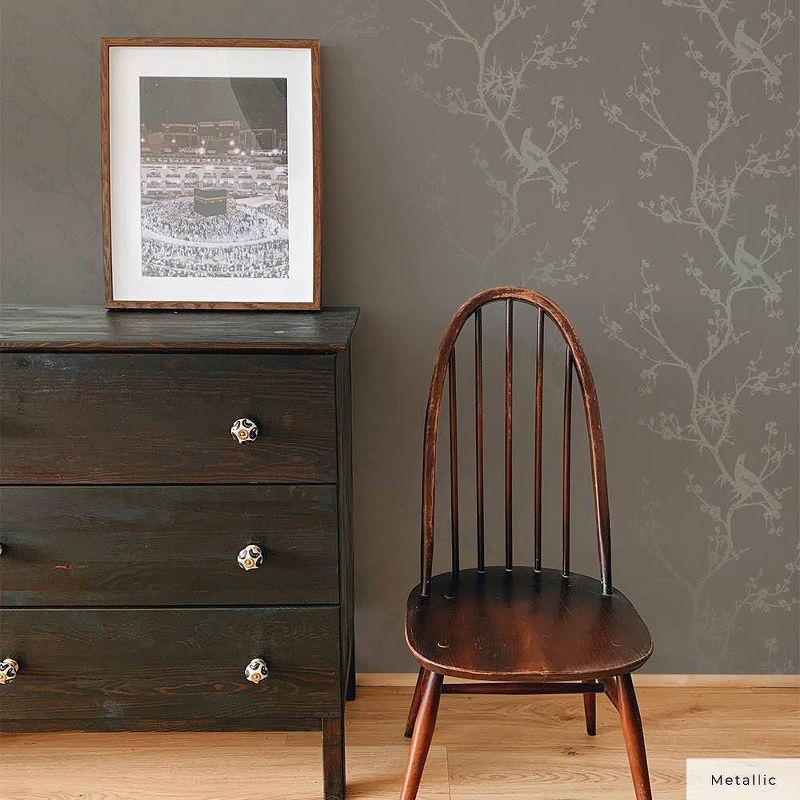 Tempaper & Co.® x Cynthia Rowley Bird Watching Removable Peel and Stick Wallpaper, Dove Gray, 56 sq ft: Vinyl, Self-Adhesive, Botanical