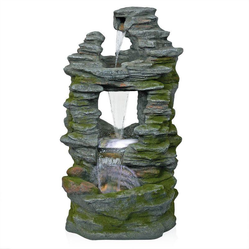 39" Stacked Stone Rainforest Fountain with LED Lights