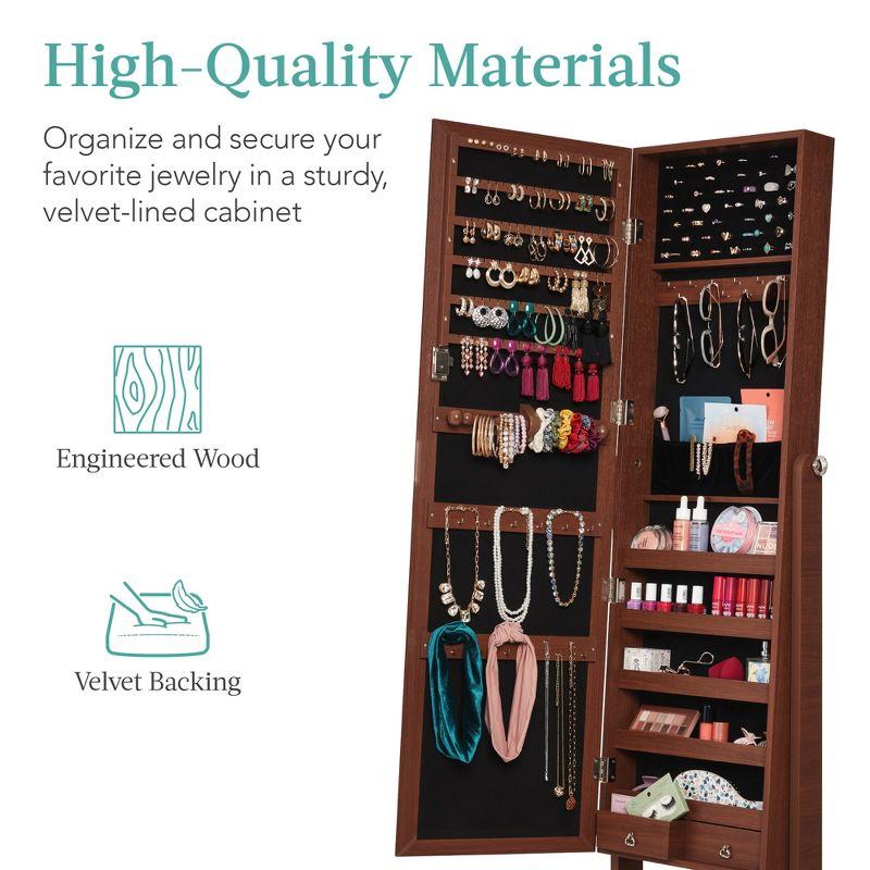 Best Choice Products Jewelry Armoire Cabinet, Full Length Mirror w/ Velvet Storage Interior, Lock - Walnut