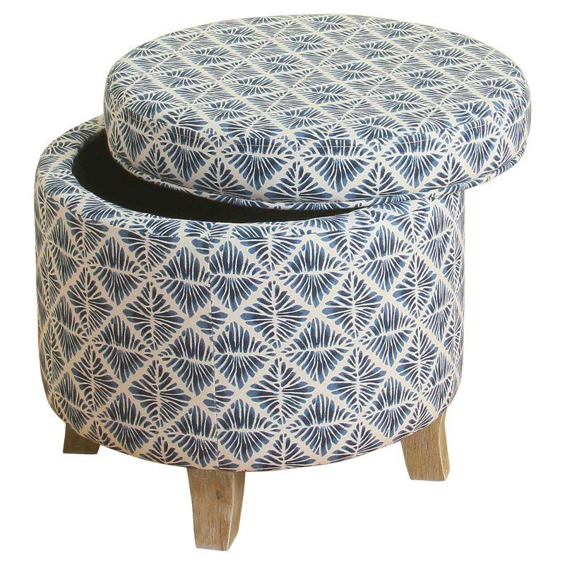Cole Classics Round Storage Ottoman Flared Wood Leg Blue/White - HomePop: Cushioned, Polyester Upholstery, Geometric Pattern