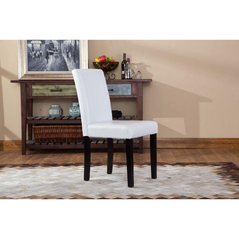 Roundhill Urban Style Solid Wood Faux Leather Parsons Chair, White, Set of 2