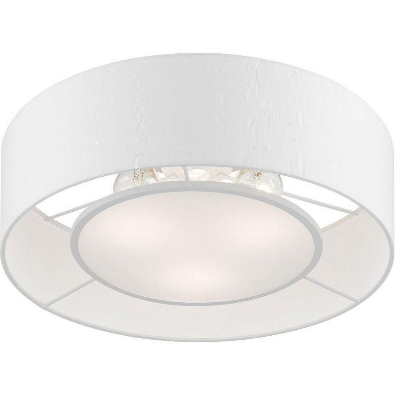 Elegant Brushed Nickel 3-Light Semi-Flush Mount with Off-White Drum Shade