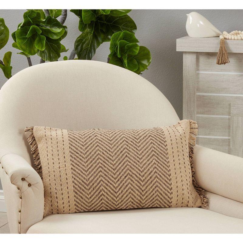 14"x23" Cotton Kantha Stitch Lumbar Pillow Cover with Fringe: Machine Washable - Saro Lifestyle