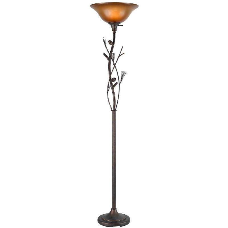 Wildon Home® 72" Rusted Torchiere Floor Lamp With Brown Frosted Glass Dome Shade