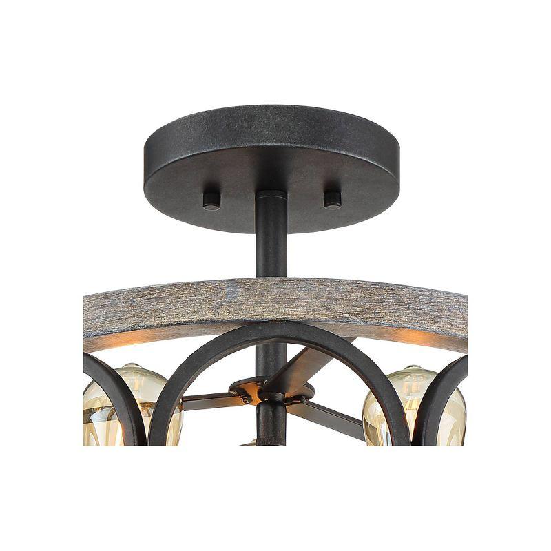 Franklin Iron Works Salima Rustic Farmhouse Ceiling Light Semi Flush Mount 16" Wide Black Gray Wood 3-Light for Bedroom Kitchen Living Room Hallway