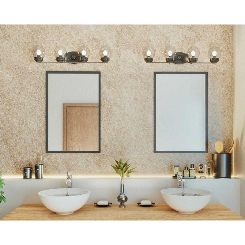 Matte Black 4-Light Bath Vanity Fixture with Clear Globe Shades