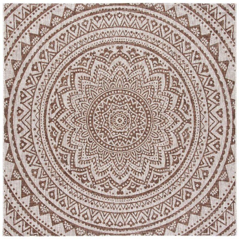 Courtyard CY8734 Power Loomed Indoor and Outdoor Area Rug - Light Beige/Light Brown - 5'3"x5'3" - Safavieh