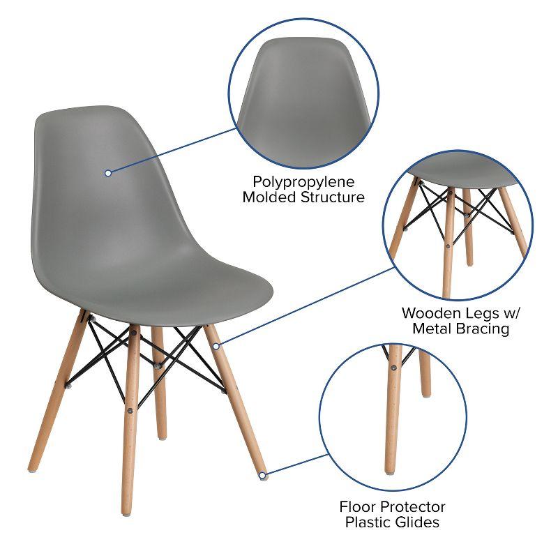 Moss Gray Plastic Side Chair with Wooden Legs