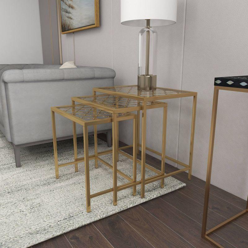 Olivia & May Metal Nesting Tables Pale (Set of 3) Gold: Satin Finish, Glass Surface, Iron Frame, No Assembly Required