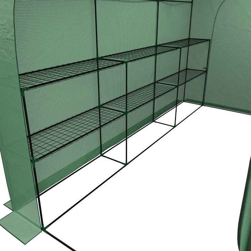 Lean To Greenhouse - 10ft x 5ft x 7ft Walk In Green House with Roll-Up Zippered Doors and 6 Shelves - Gardening Supplies by Home-Complete (Green)