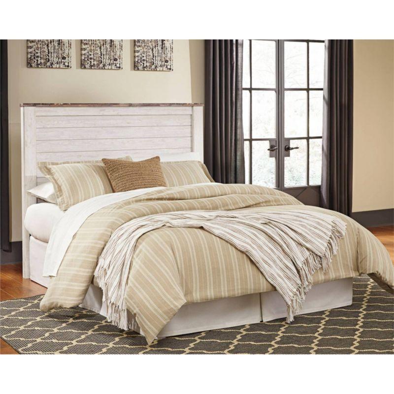 Whitewash Queen Transitional Wood Panel Bed