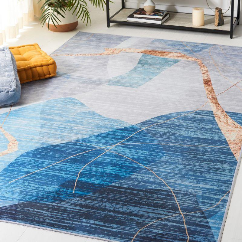 Abstract Blue & Gold Harmony 4' x 6' Hand-Knotted Wool Blend Rug