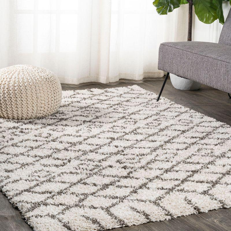 3'x5' Algaida Moroccan Diamond Shag Area Rug, Beige/Dark Gray - JONATHAN Y