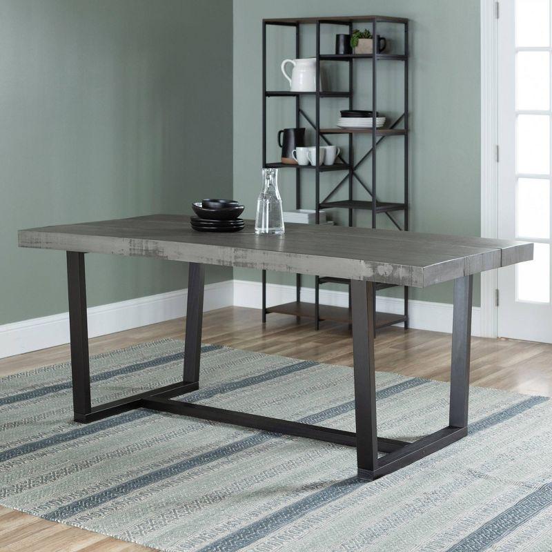 72" Modern Farmhouse Solid Wood Distressed Plank Top Dining Table Gray - Saracina Home