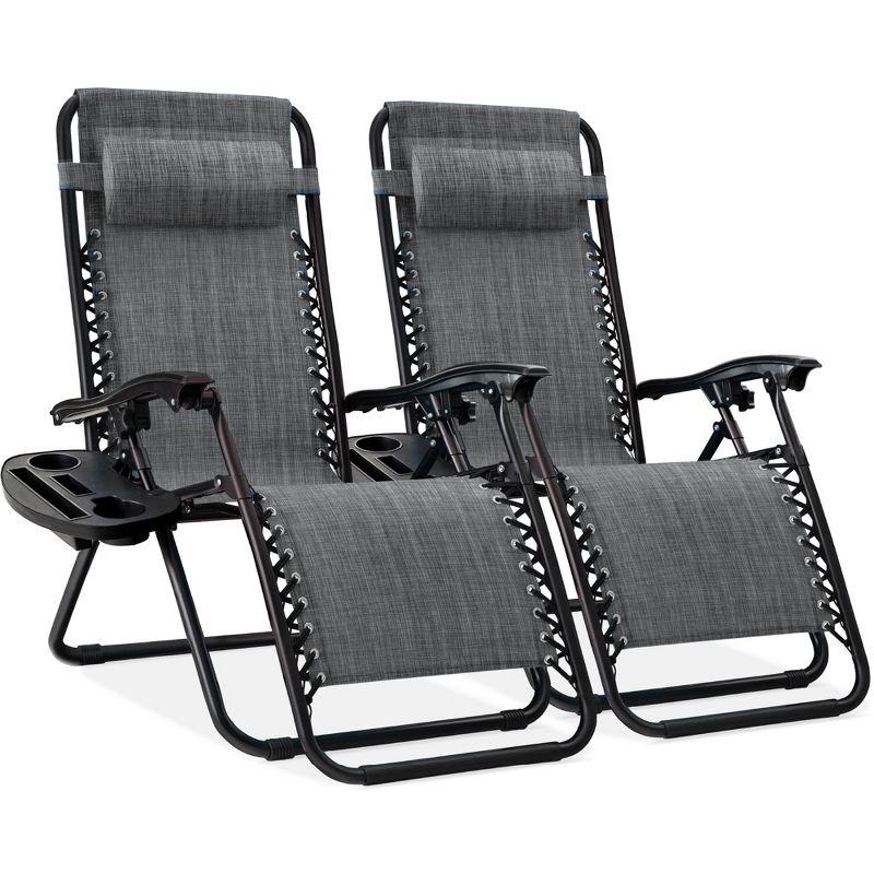 Arlmont & Co. Zero Gravity Chair Set of 2, Outdoor Folding Lounge W/Detachable Headrest & Holder Tray, Adjustable Textilene Lawn Reclining, No Assembly Required, for Patio, Backyard, Garden, Poolside,