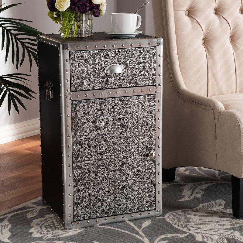 Cosette Silver Metal Floral Embossed Accent Cabinet