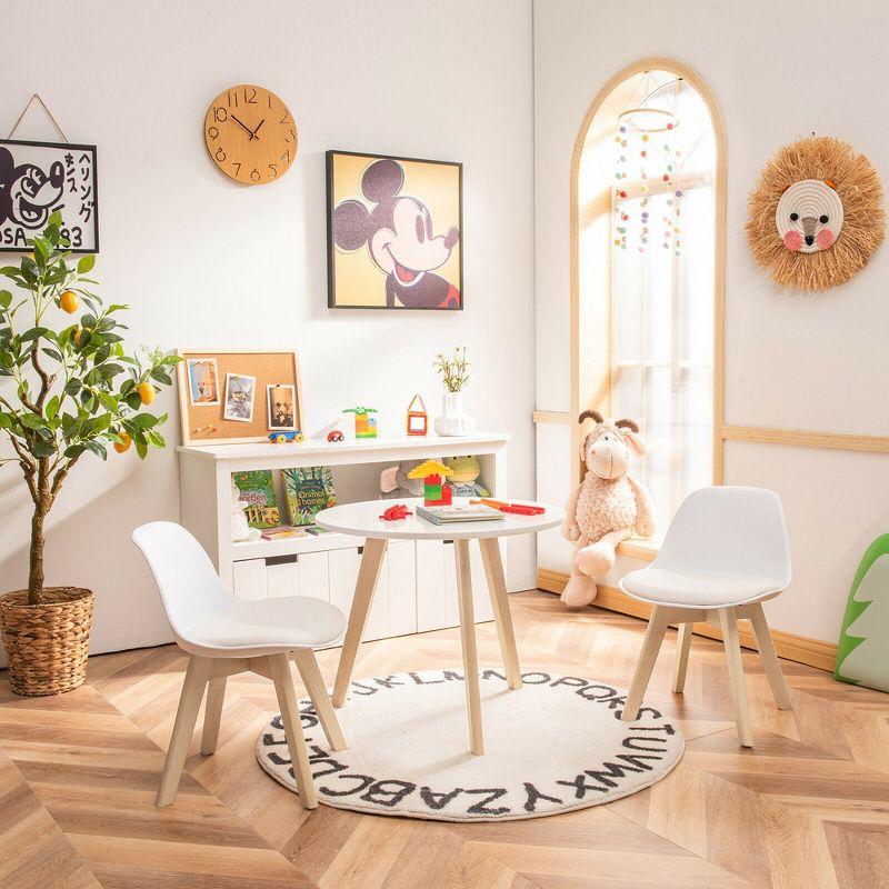 Modern White Kids Activity Table with Beech Legs and Cushioned Chairs