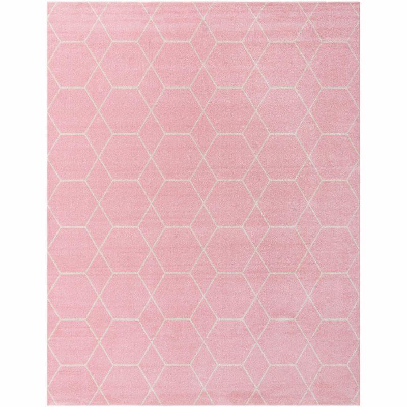 Soft Pink Geometric Trellis 8' x 10' Easy-Care Area Rug