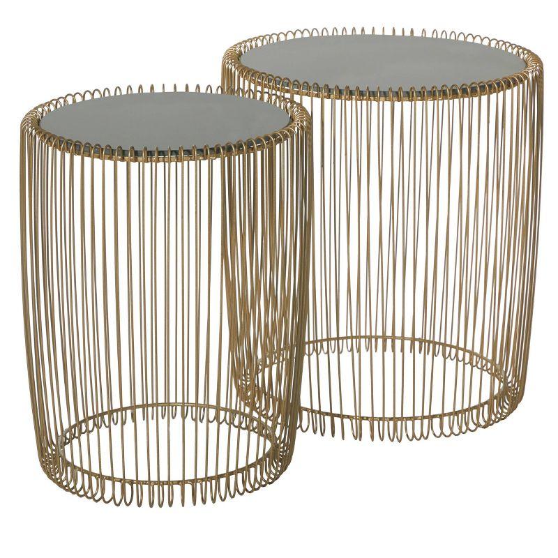 Set of 2 Metal and Glass Round Accent Tables Gold - Olivia & May: No Assembly, Indoor Use, Contemporary Style