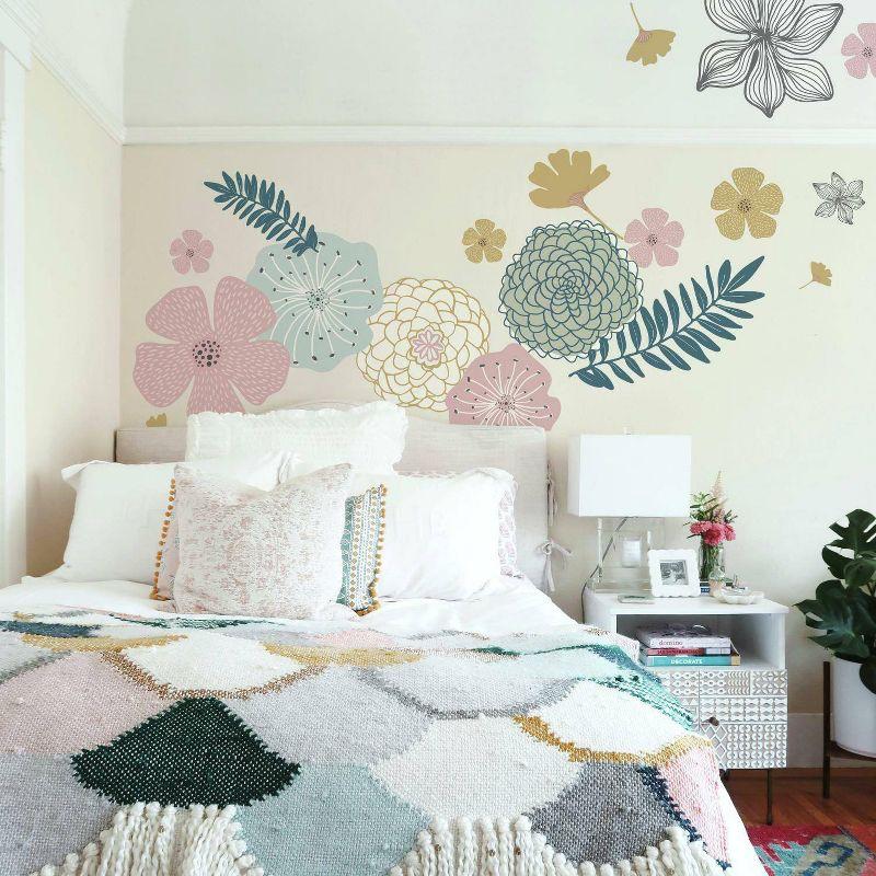 Perennial Blooms Peel and Stick Giant Wall Decal - RoomMates: Easy Transformative Floral Decor, Vinyl, Reusable, Self-Adhesive