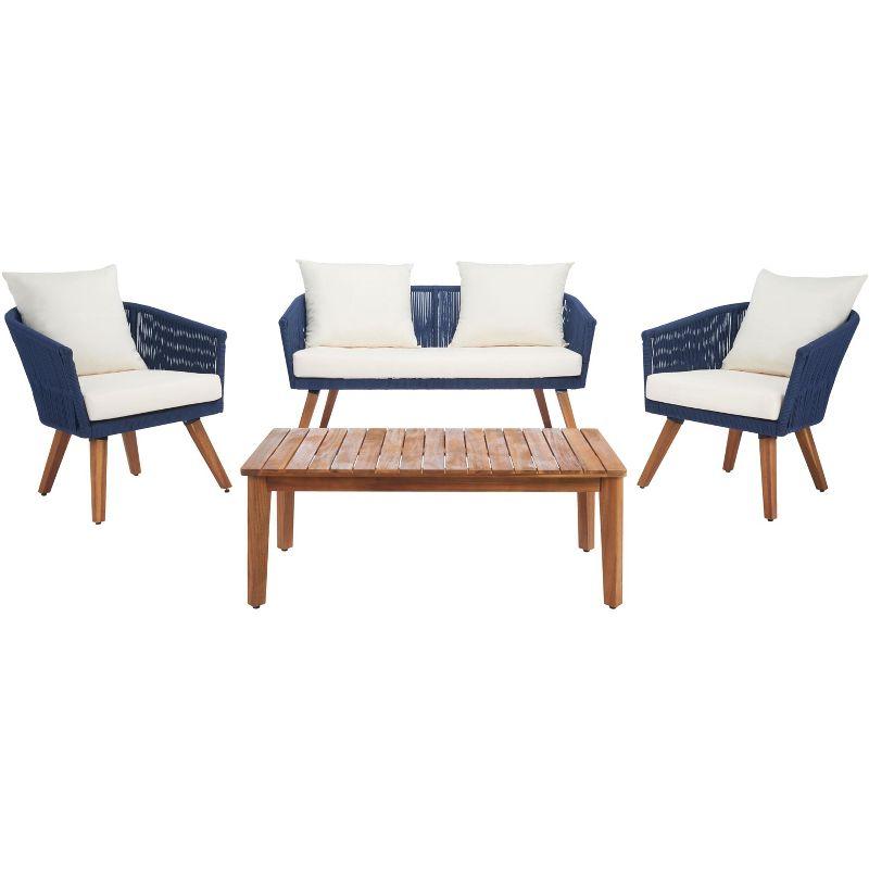 Velso 4 Pc Living Set - Indoor/Outdoor - PAT7072 - Navy/Beige - Safavieh