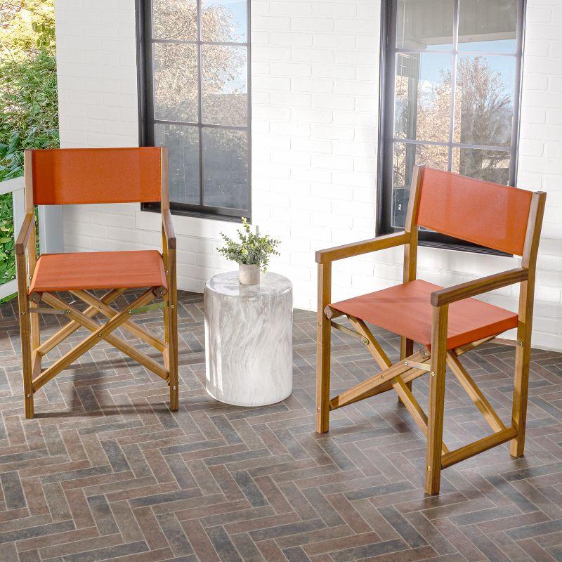 Orange and Teak Brown Folding Director Chair Set with Canvas Seat