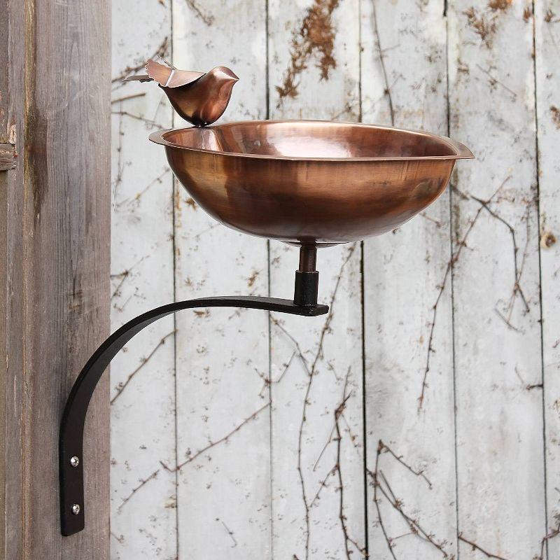 14.7" Heart Shaped Birdbath Bowl with Wall Mount Bracket Antique Copper - ACHLA Designs: Weather-Resistant Steel, No Assembly Required