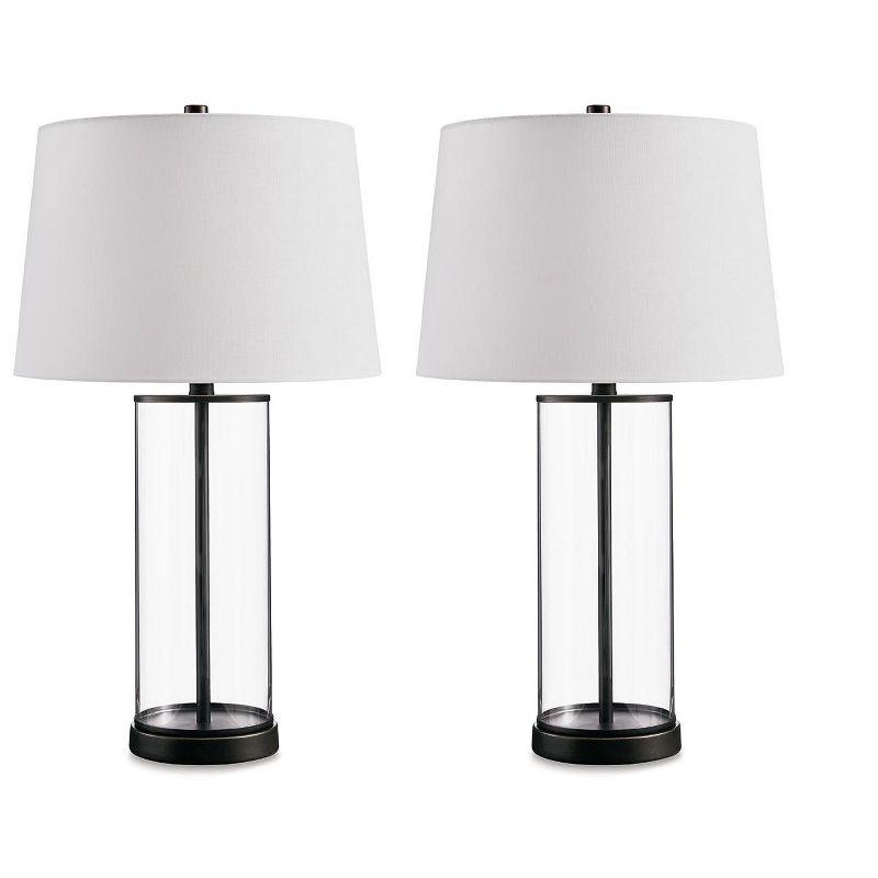 Signature Design by Ashley Wilmburgh Casual 25.75" Glass Table Lamp with USB-C Charging Port, Set of 2, Clear & Bronze Finish