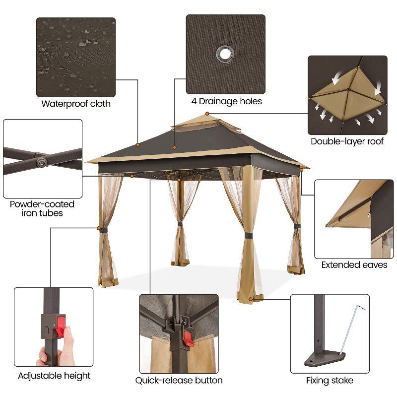 Yaheetech 11×11 FT Adjustable Pop-Up Gazebo Tent with Carry Bag & Sandbags & Guy Lines & Ground Stakes