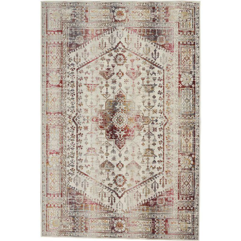 Ivory Red Distressed Medallion 5'3" x 7'10" Synthetic Area Rug
