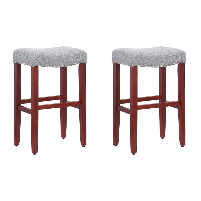 WestinTrends 29" Upholstered Saddle Seat Bar Stool (Set of 2), Cherry/Gray