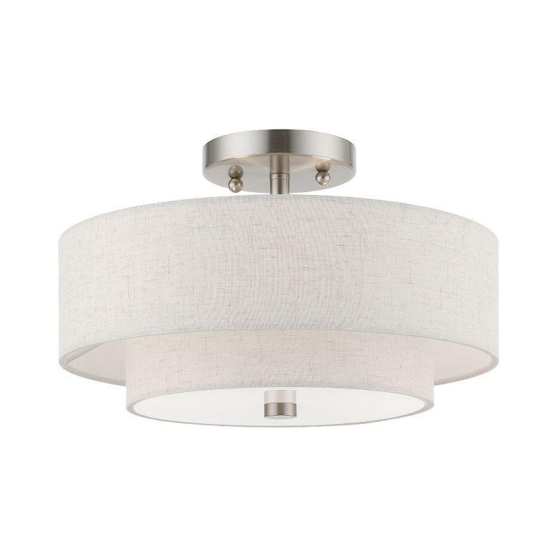 Brushed Nickel 2-Light Drum Semi-Flush Mount with Glass Shade