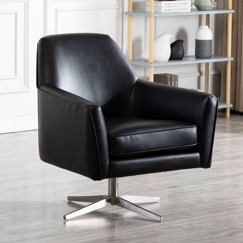 Phoenix Black Leather Gel Modern Swivel Barrel Accent Chair